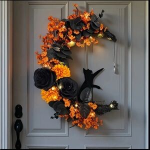 Halloween Black and Orange Floral Wreath